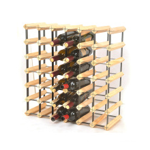 Wholesale customized natural color pine wood and black metal 42 bottles wine racks